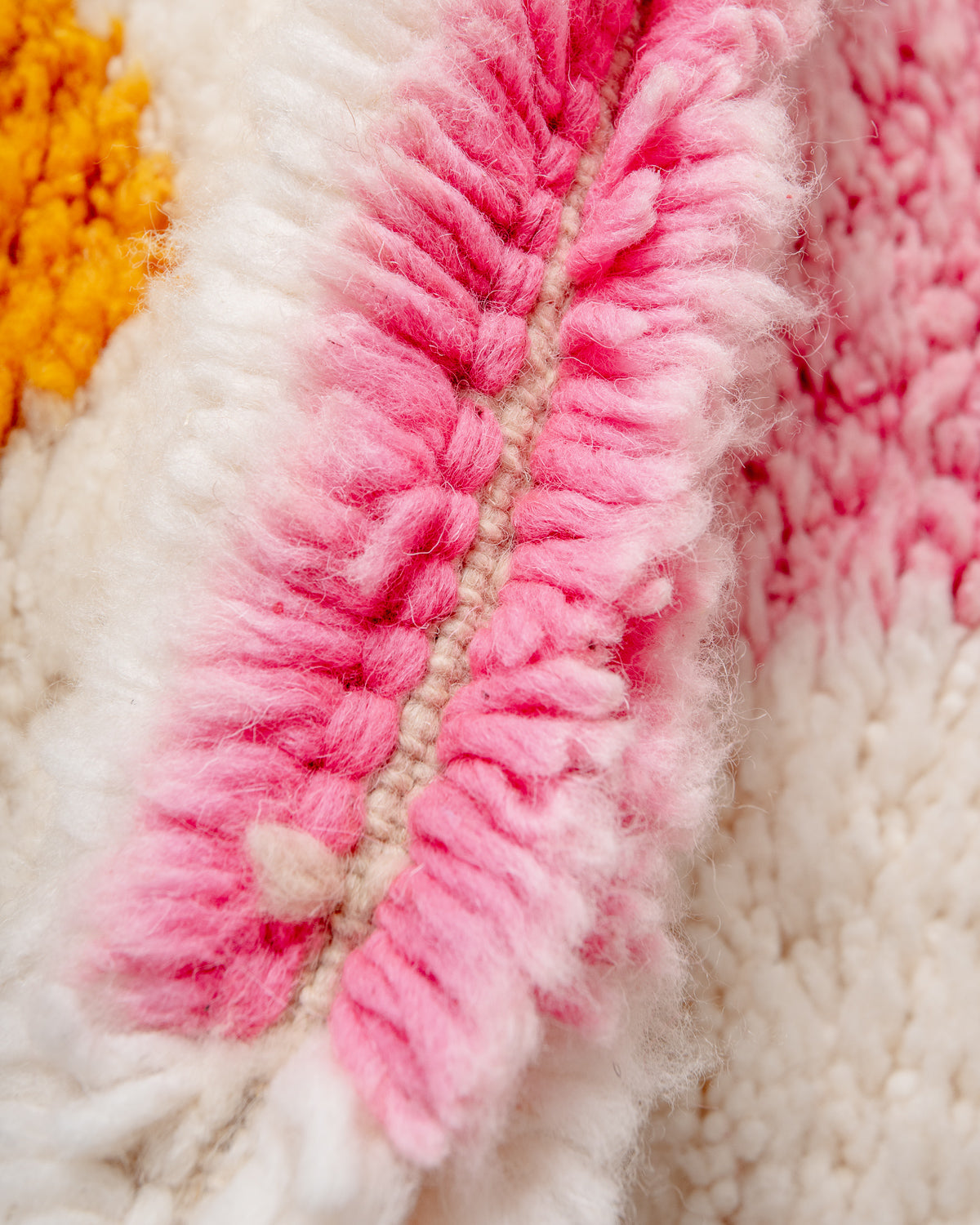 Modern, designer, handcrafted Berber rug from Morocco. Beniourain carpet with beautiful colours and patterns and fluffy wool texture.